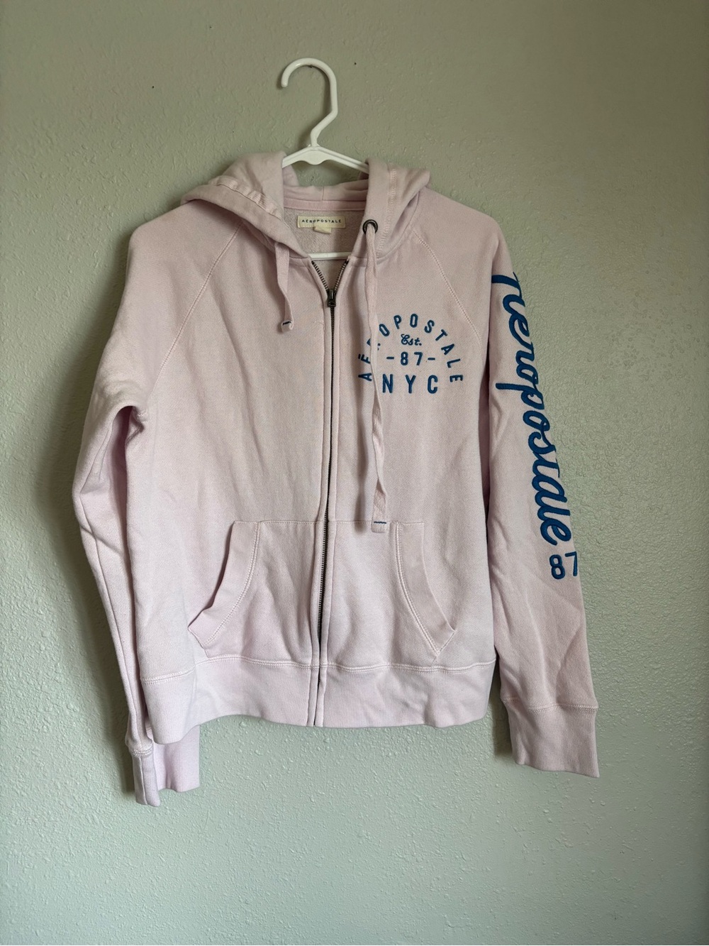 Aeropostale Light Pink Full-Zip Hoodie with Navy Logo